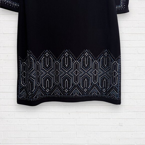 NWT White House Black Market WHBM Black Blue Rhinestone Keyhole Neck Dress XS - Picture 2 of 7